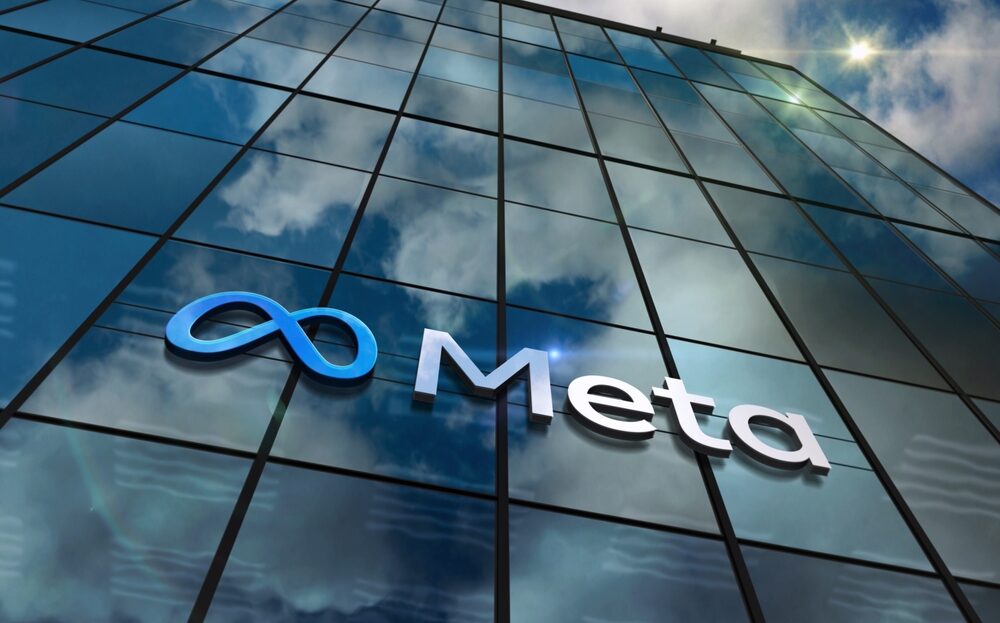 Logo di Meta con sfondo tecnologico